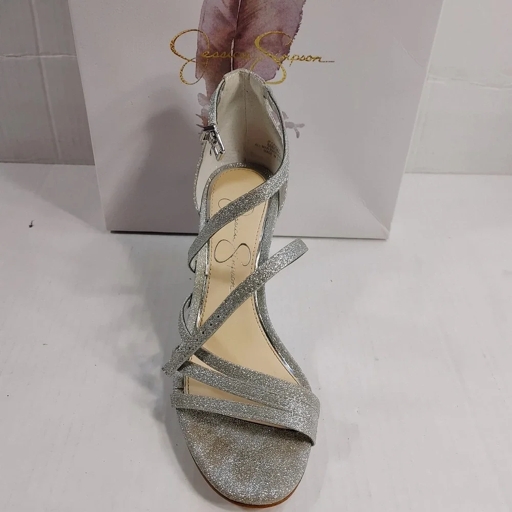 Jessica Simpson Callyia Women Size 6M Shoe Silver Flash Shimmer Metallic Wedge